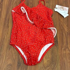 NWT Jessica Simpson red polkadot ruffle bathing suit 2T